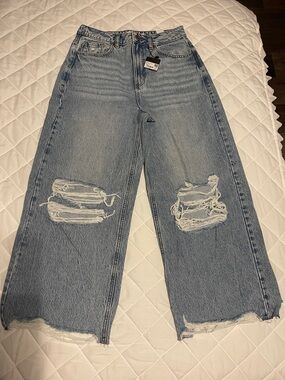 Garage Light Blue Distressed Wide Leg Jeans